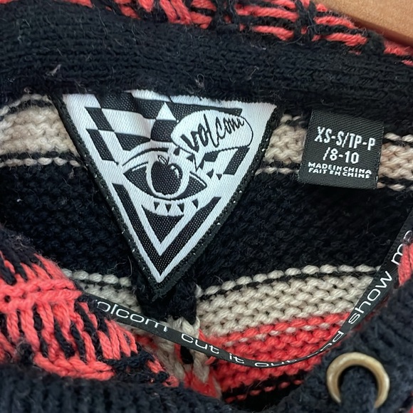 Volcom knit poncho with hood |orange and black | size XS - Picture 2 of 7